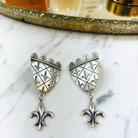 VTG Sterling Fleur-de-lis earing's designed Jacqueline Barnett - Picture 1 of 5